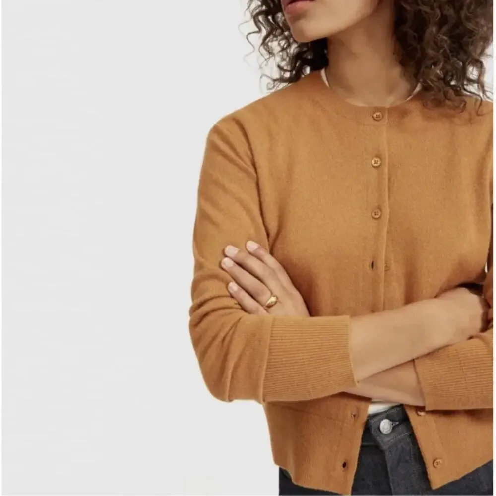 Everlane The Cashmere Crew Cardigan Acorn Brown Size XS 100% Cashmere Knit - Picture 3 of 9